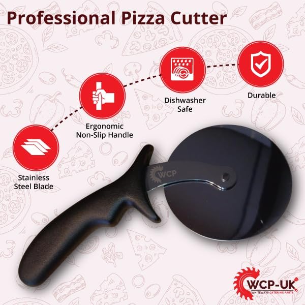 Pizza Cutter with Wheel Slicer Stainless Steel Blade and Plastic Handle Anti-Slip, Professional Pizza Slicer Through Crusts, Pies and More, Dishwasher Safe (Black)