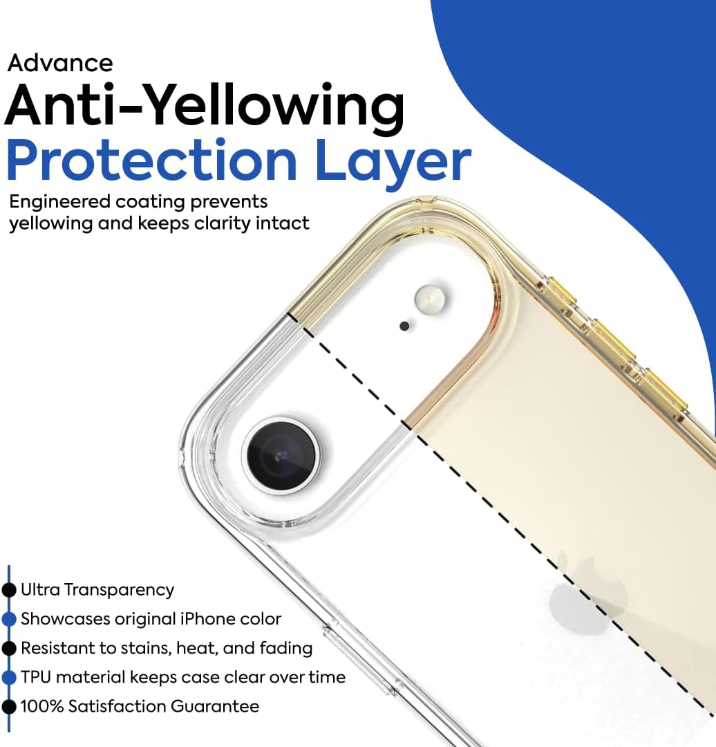 Case for iPhone 17 Air, Non-Yellowing Shockproof Phone Bumper Cover, Anti-Scratch Clear Back, 6.5-Inch Display (Clear)