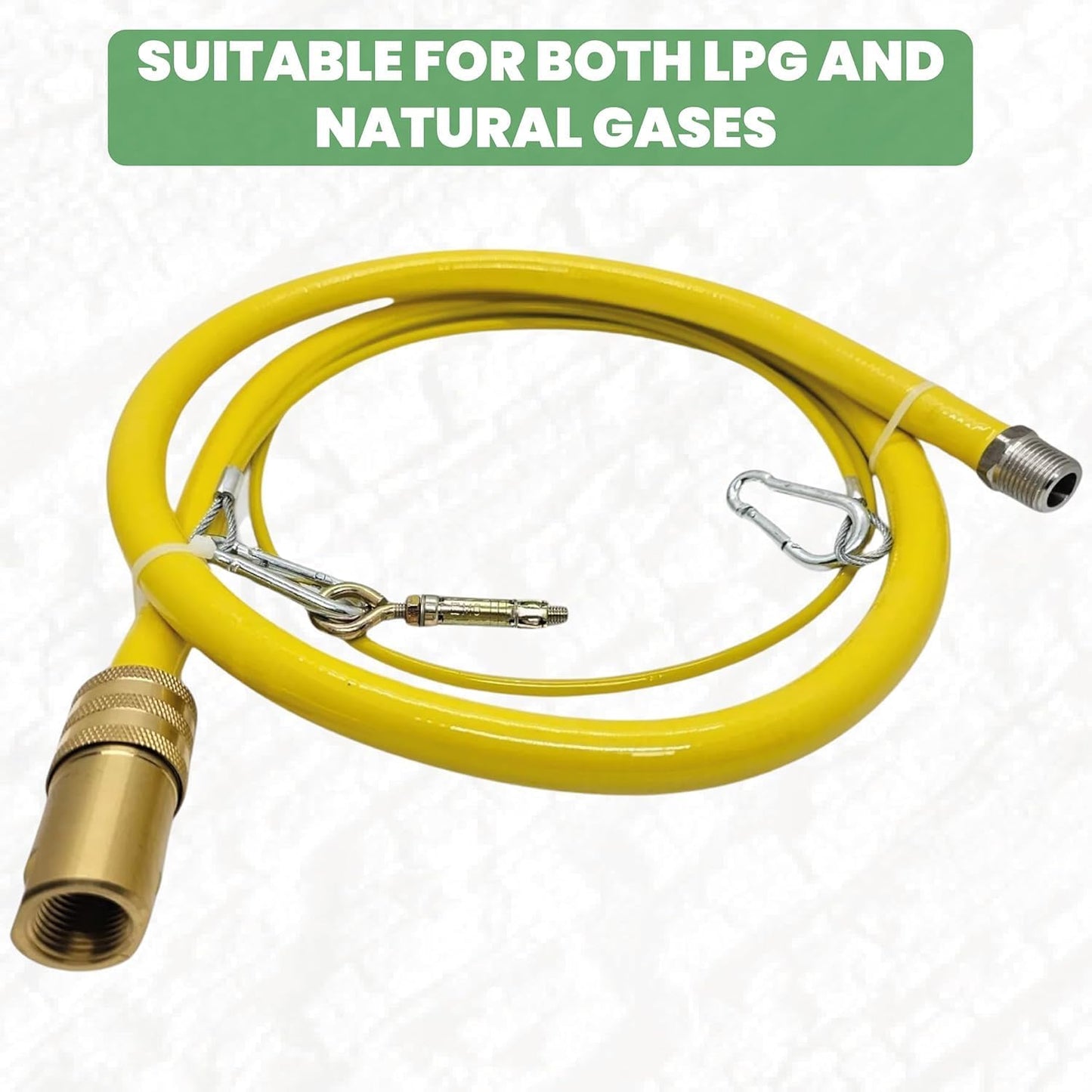 Commercial Gas Catering Hose 1/2 Inch x 1m - Heavy Duty Yellow Pipe for Kitchen, LPG, NG, Propane, Butane - Flexible Stainless Steel Braided Hose for...