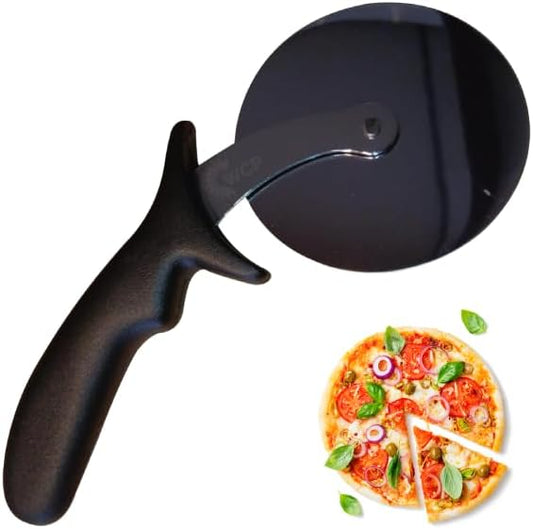 Pizza Cutter with Wheel Slicer Stainless Steel Blade and Plastic Handle Anti-Slip, Professional Pizza Slicer Through Crusts, Pies and More, Dishwasher Safe (Black)