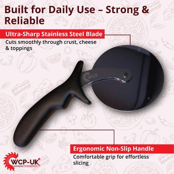 Pizza Cutter with Wheel Slicer Stainless Steel Blade and Plastic Handle Anti-Slip, Professional Pizza Slicer Through Crusts, Pies and More, Dishwasher Safe (Black)