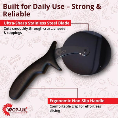 Pizza Cutter with Wheel Slicer Stainless Steel Blade and Plastic Handle Anti-Slip, Professional Pizza Slicer Through Crusts, Pies and More, Dishwasher Safe (Black)