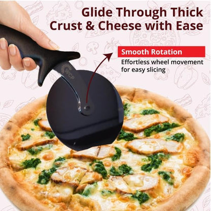 Pizza Cutter with Wheel Slicer Stainless Steel Blade and Plastic Handle Anti-Slip, Professional Pizza Slicer Through Crusts, Pies and More, Dishwasher Safe (Black)