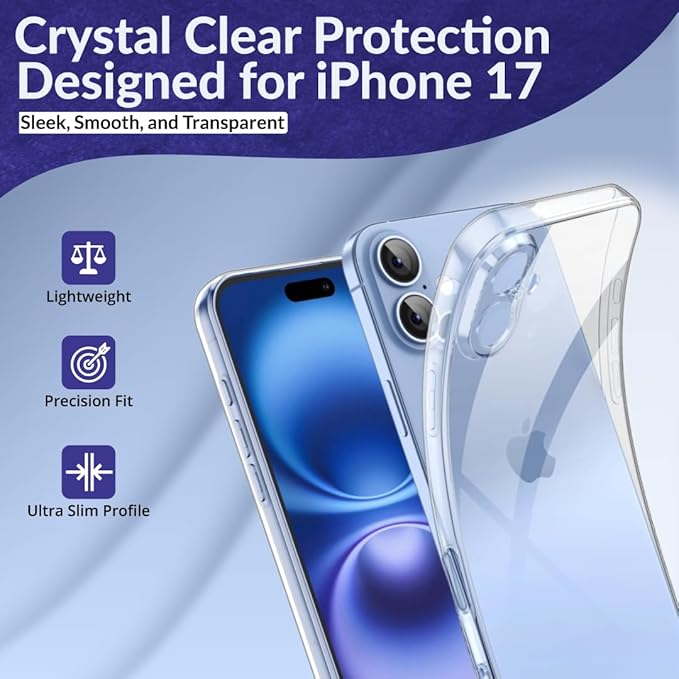 Case for iPhone 17 6.3-Inch, Non-Yellowing Shockproof Phone Bumper Cover, Anti-Scratch (Clear)