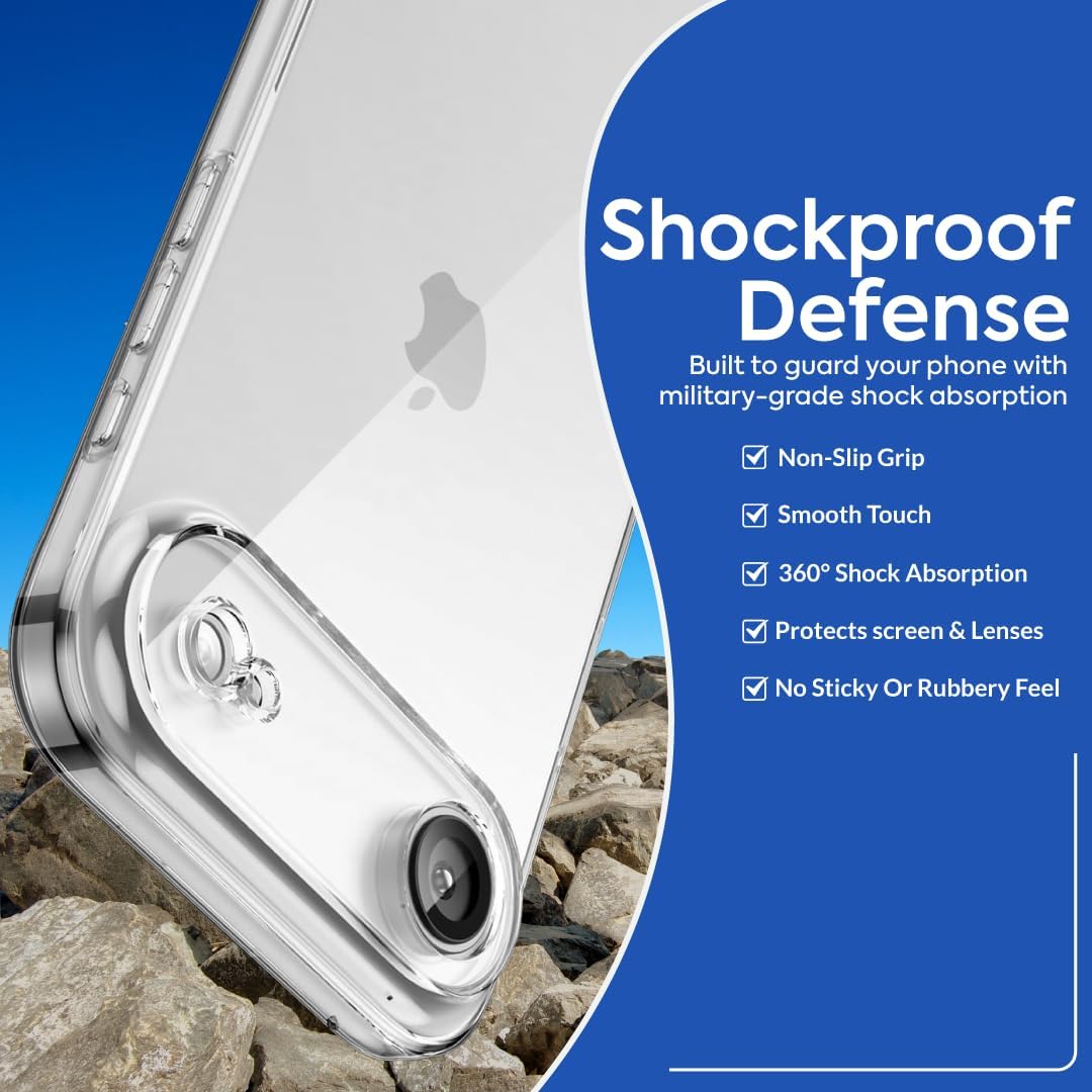 Case for iPhone 17 Air, Non-Yellowing Shockproof Phone Bumper Cover, Anti-Scratch Clear Back, 6.5-Inch Display (Clear)