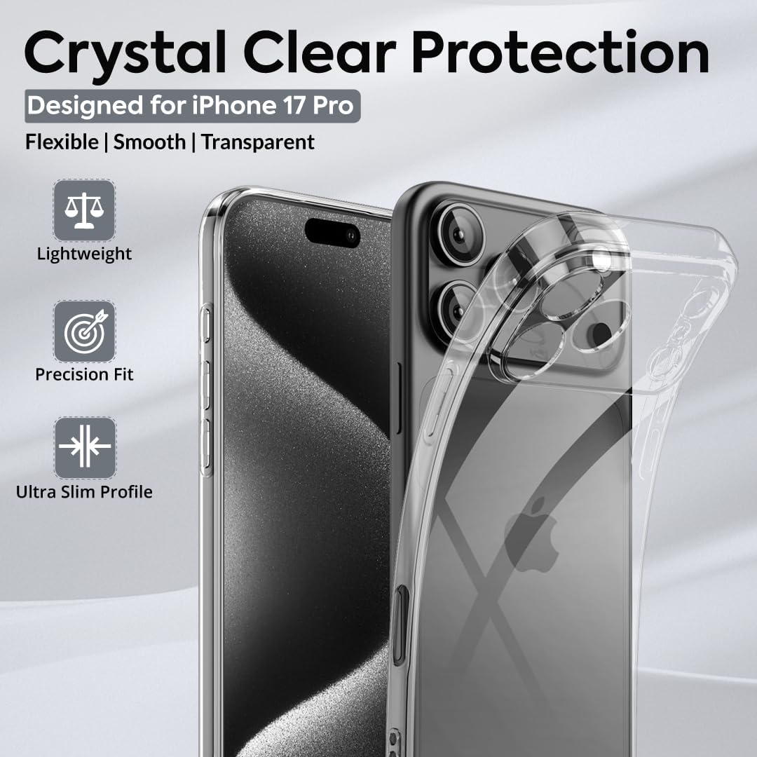 Case for iPhone 17 Pro 6.3-Inch, Non-Yellowing Shockproof Phone Bumper Cover, Anti-Scratch Clear Back (Clear)