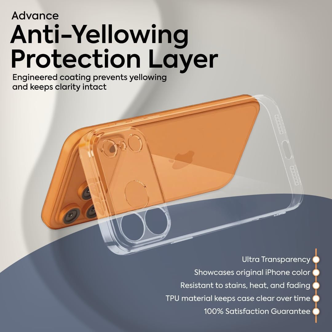 Case for iPhone 17 Pro Max 6.9-Inch, Non-Yellowing Shockproof Phone Bumper Cover, Anti-Scratch Clear Back (Clear)