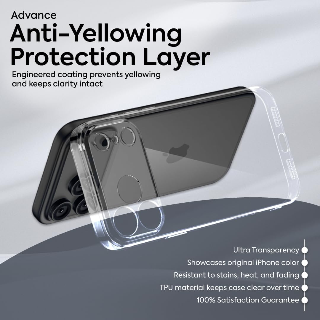 Case for iPhone 17 Pro 6.3-Inch, Non-Yellowing Shockproof Phone Bumper Cover, Anti-Scratch Clear Back (Clear)