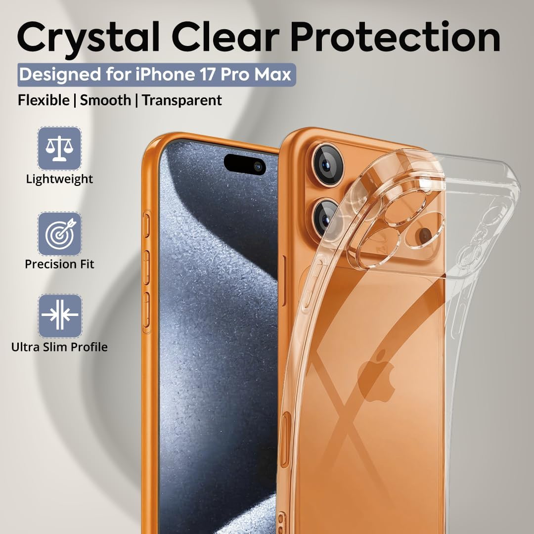 Case for iPhone 17 Pro Max 6.9-Inch, Non-Yellowing Shockproof Phone Bumper Cover, Anti-Scratch Clear Back (Clear)