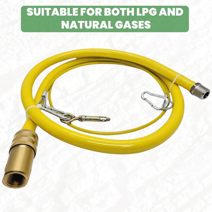 Commercial Gas Catering Hose 1/2 Inch x 1m - Heavy Duty Yellow Pipe for Kitchen, LPG, NG, Propane, Butane - Flexible Stainless Steel Braided Hose for...