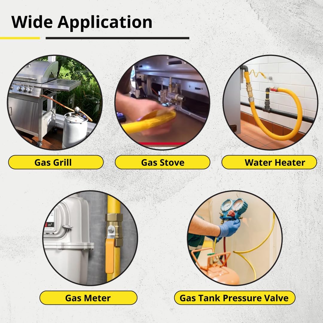 Commercial Gas Catering Hose 1/2 Inch x 1m - Heavy Duty Yellow Pipe for Kitchen, LPG, NG, Propane, Butane - Flexible Stainless Steel Braided Hose for...
