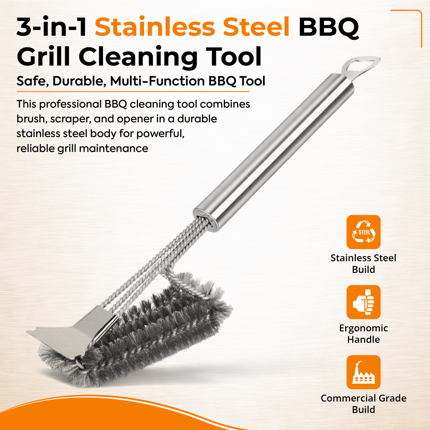 Heavy Duty BBQ Cleaning Brush Grill Cleaner Barbecue Wire Head Steel Handle Tool