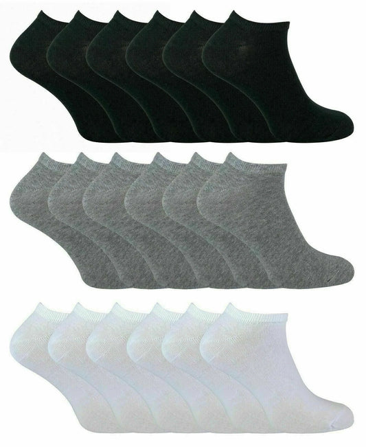 12/24 Mens Womens Kids INVISIBLE Ankle Trainer Socks Comfort Cotton Sports lot